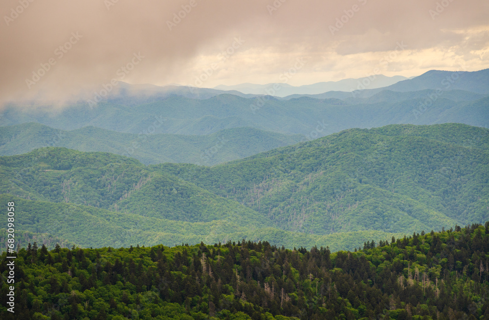 Naklejka premium An Overlook on a Moody Day at the Great Smoky Mountains National Park in North Carolina