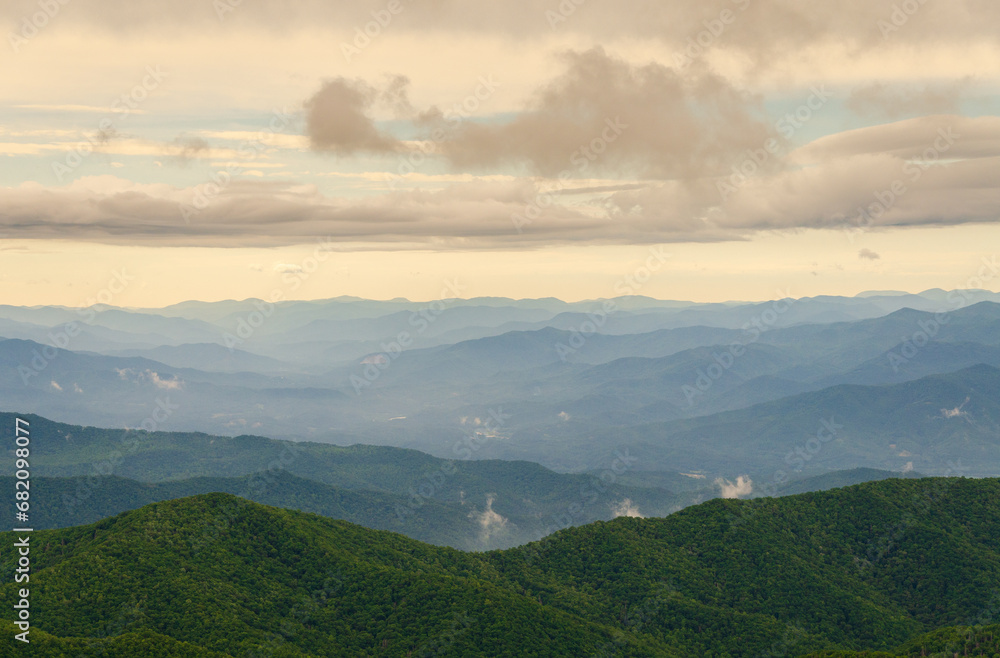 An Overlook on a Moody Day at the Great Smoky Mountains National Park in North Carolina