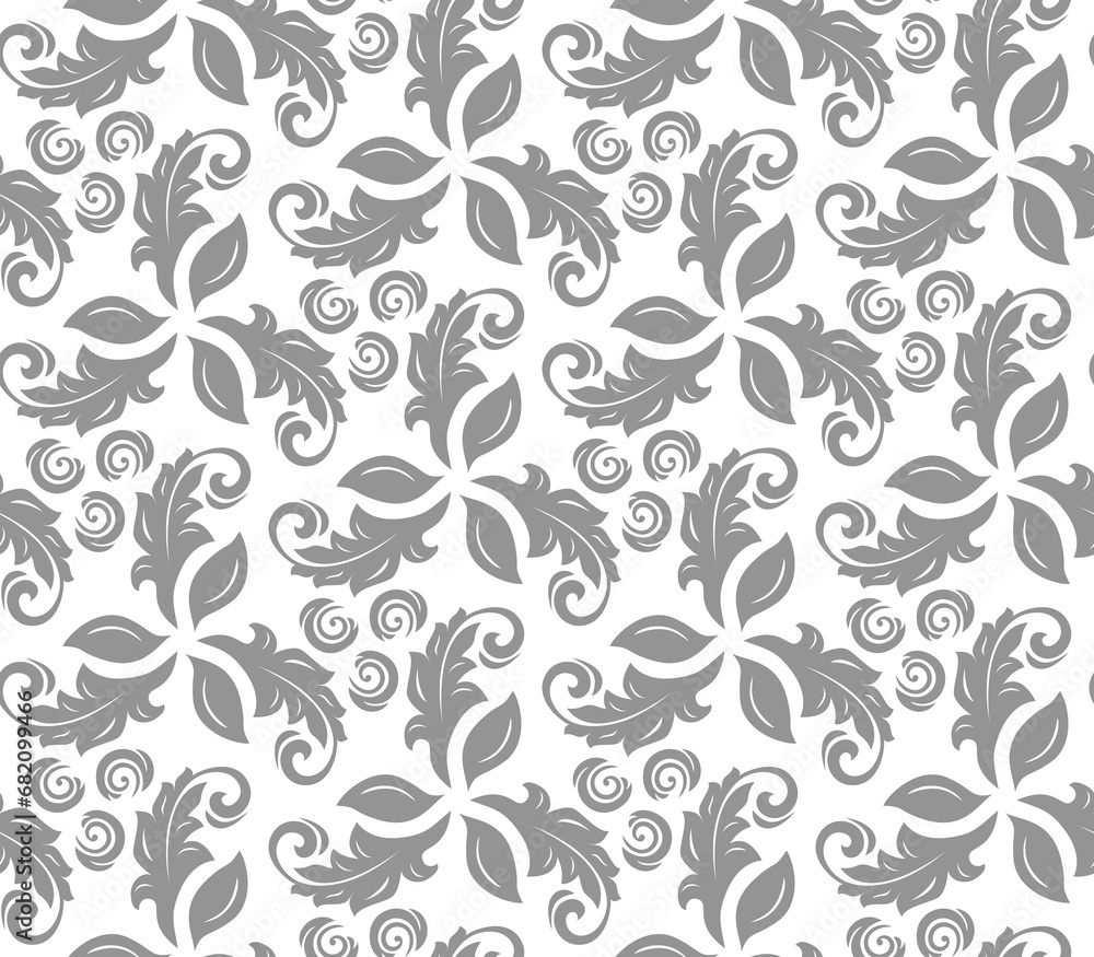 Floral ornament. Seamless abstract classic background with silver leaves. Pattern with repeating floral elements. Ornament for wallpaper and packaging