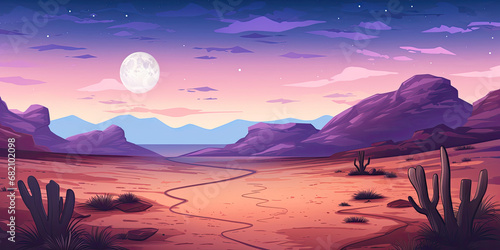 Anime cartoon style moon light desert baron landscape background scene empty space night time deserts  generated ai