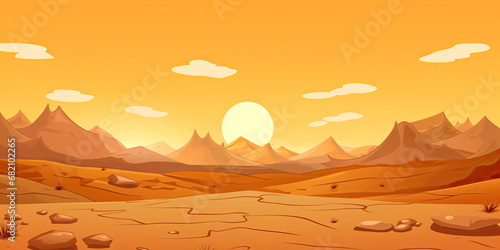 Sunrise anime desert background landscape illustration sun sunshine empty space baron landscapes, generated ai