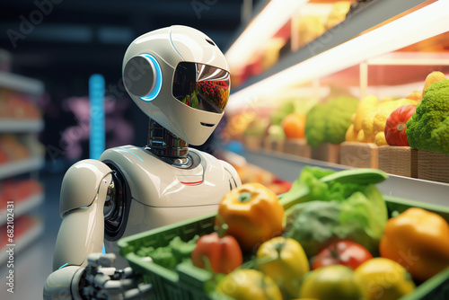 humanoid in supermarket, AI generated
