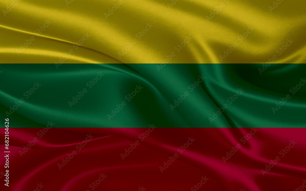 3d waving realistic silk national flag of Lithuania. Happy national day Lithuania flag background. close up