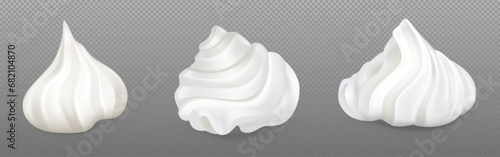 3d isolated white cake cream whip swirl vector. Ice vanilla foam food decoration. Frozen creamy yogurt texture pack for decorating bakery dessert. Realistic frosting topping whipped twirl pile set.