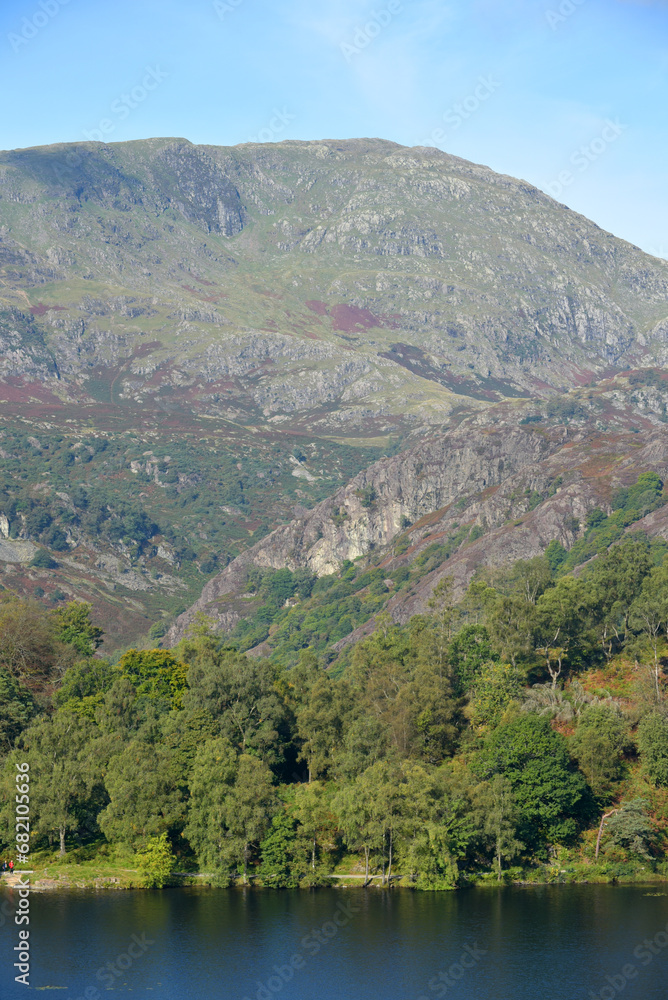 The peak of Wetherlam above the lakes at Tarn Hows in the Lake District