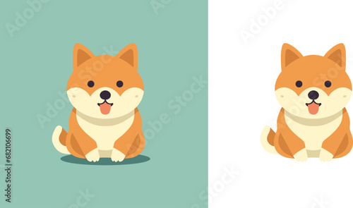 Adorable ginger Shiba Inu puppy with tongue cute dog for childish t shirt print icon set vector flat