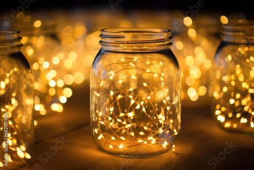 Fairy Lights in a Jar: Close-up of fairy lights arranged inside a mason jar, creating a warm and magical glow.