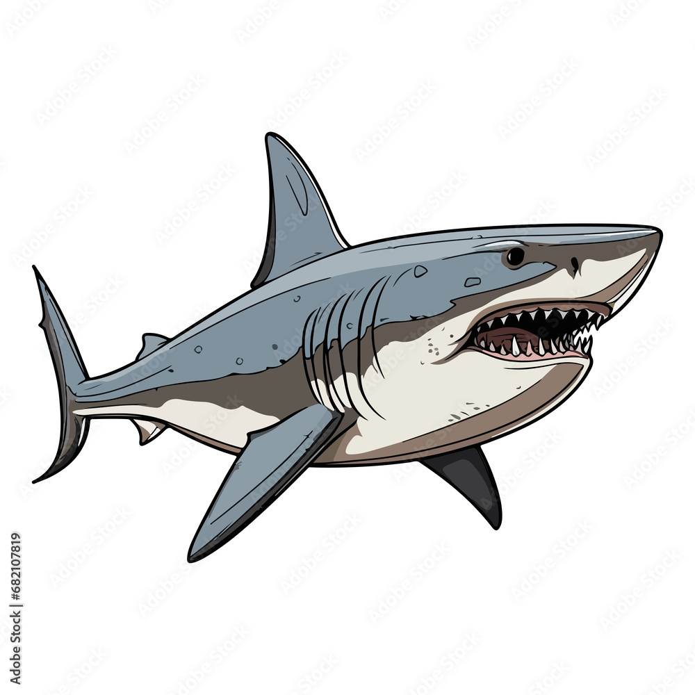 Megalodon animal in cartoon style on transparent background, Shark Stiker design. Megalodon animal in cartoon style on transparent background, Shark Stiker design.