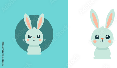 Adorable baby bunny cute Easter cartoon character icon set greeting card t shirt print vector flat