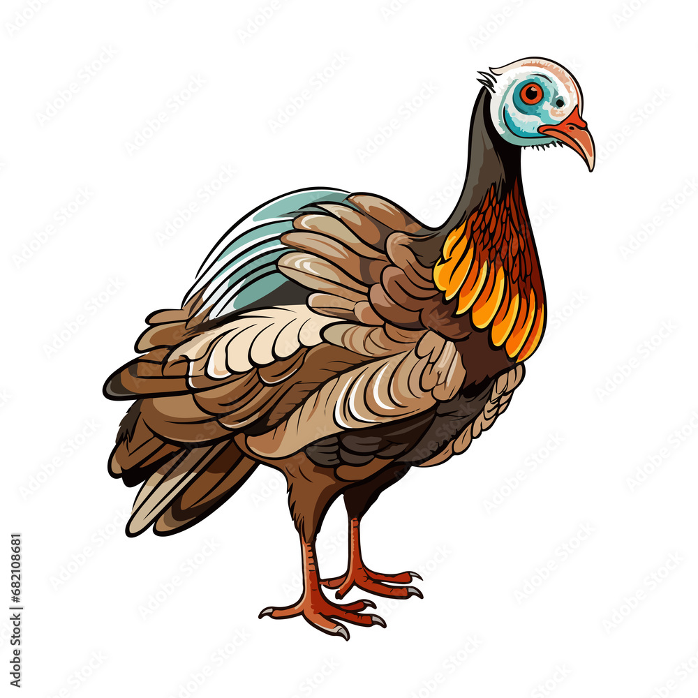 Turkey bird animal in cartoon style on transparent background, Turkey bird Stiker design.