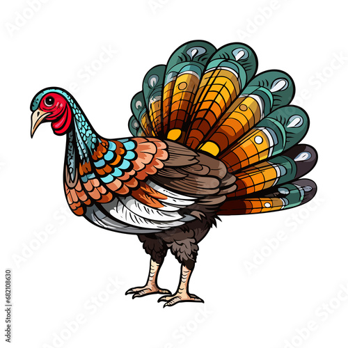 Turkey bird animal in cartoon style on transparent background, Turkey bird Stiker design. photo