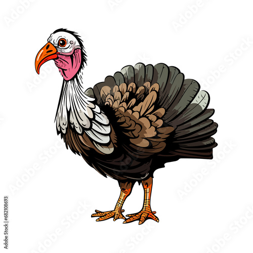 Turkey bird animal in cartoon style on transparent background, Turkey bird Stiker design. photo