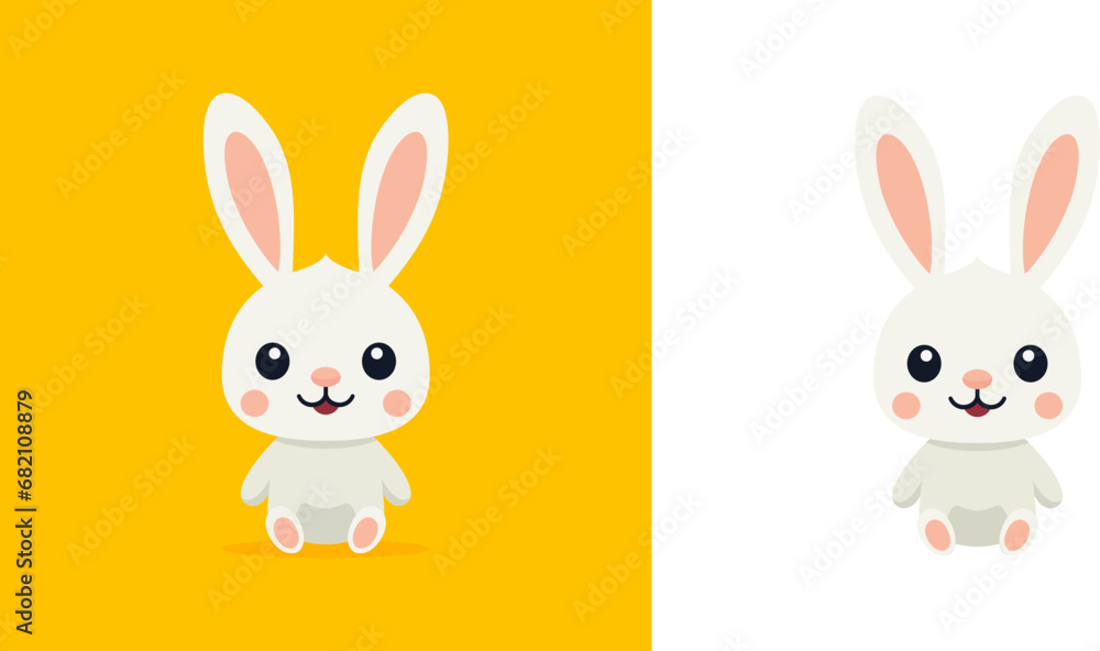 Cute white baby rabbit Easter animal childish toy comic mascot set vector flat illustration Cute white baby rabbit Easter animal childish toy comic mascot set vector flat illustration
