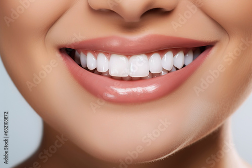 Beautiful female smile with white teeth. Generative AI