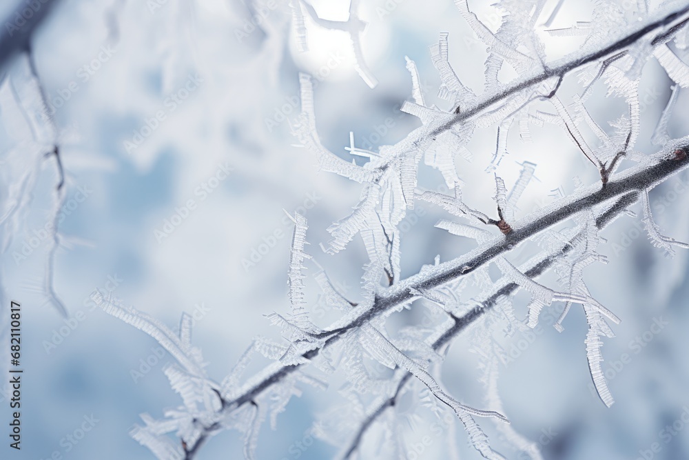 Icy Branches: Close-up of tree branches covered in ice crystals. Icy Branches: Close-up of tree branches covered in ice crystals.