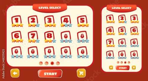 Level selection game ui kit. vector button set designed game user interface games computers and mobile.
