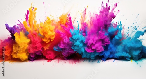 A group of colored powders on a white surface. Generative AI. photo