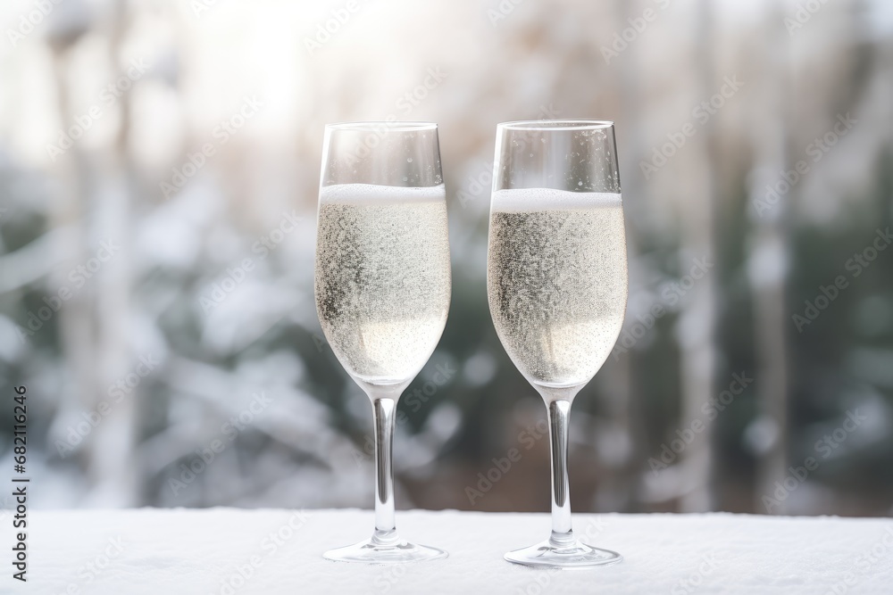 Frosty Champagne Glasses: Close-up of champagne glasses with frosty exteriors. Frosty Champagne Glasses: Close-up of champagne glasses with frosty exteriors.