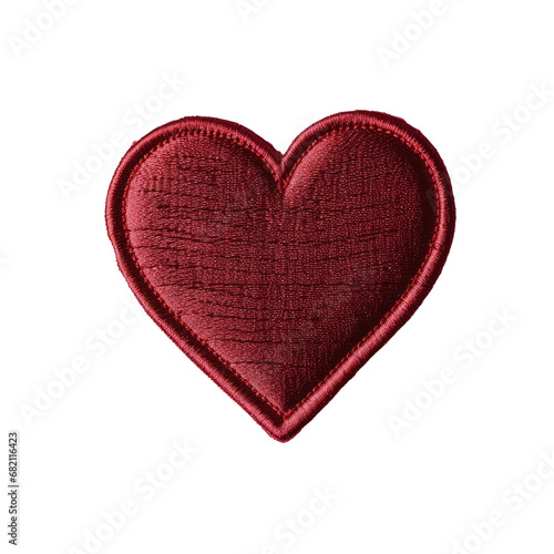 Embroidered patch badge of a red burgundy heart on white or transparent background