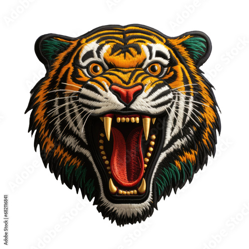 Tiger embroidered patch badge on white or transparent background