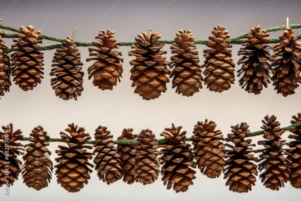 Pinecone Garland: Close-up of a garland made of pinecones. Pinecone Garland: Close-up of a garland made of pinecones.