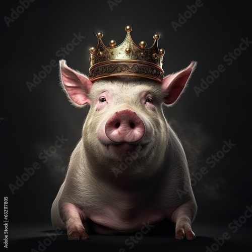 portrait of a majestic Pig with a crown