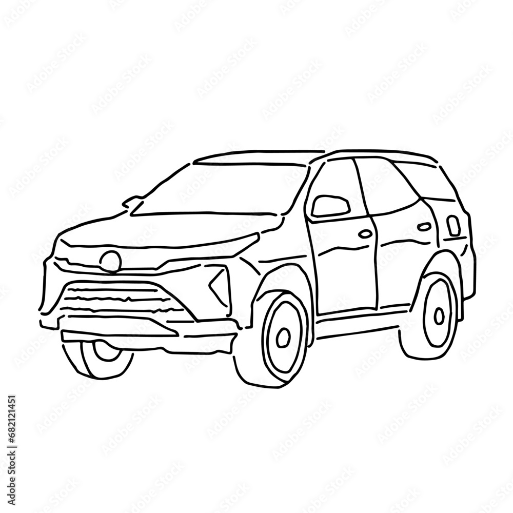drawing of a car. minimalist line style.	
