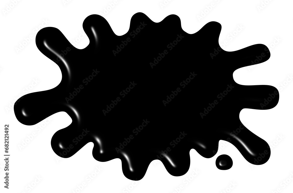 The liquid drops are shiny black. The liquid drops are shiny black.