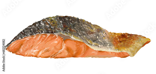 リアルな焼き鮭のイラスト切り身