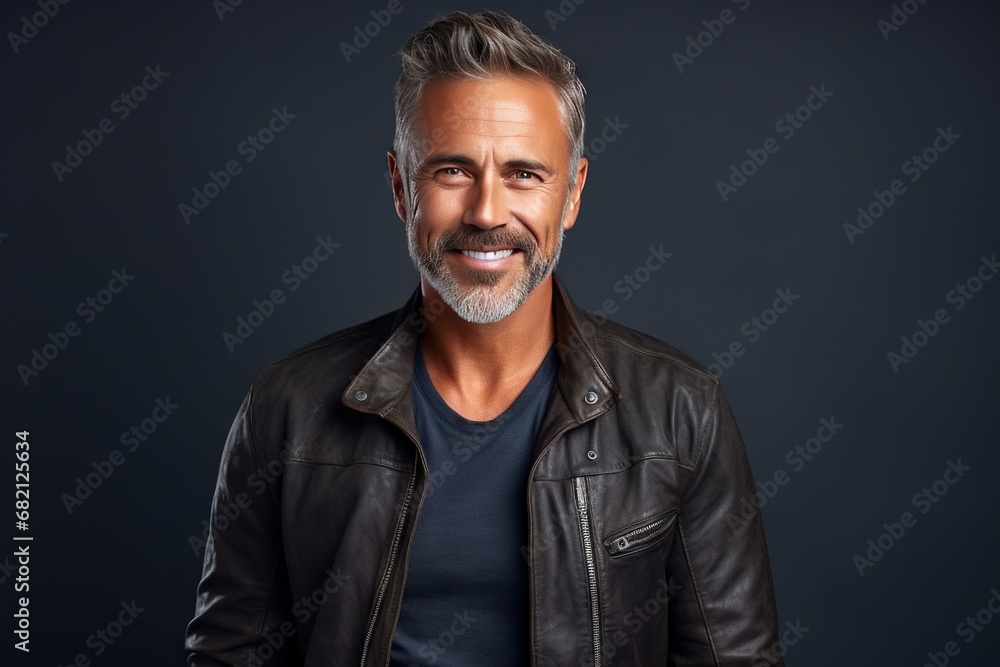 Fototapeta premium Portrait of a beautiful and handsome smiling, happy and pleased man with positive vibes. Human person dressed in fashionable, colorful and fun clothes. Generative AI, AI