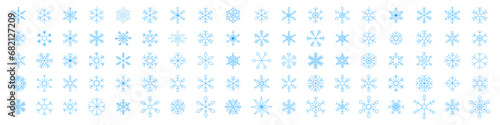 Snowflake icon set. Snow flake vector sign. Snow shape. Winter symbol. Isolated snowflake icons on white background.