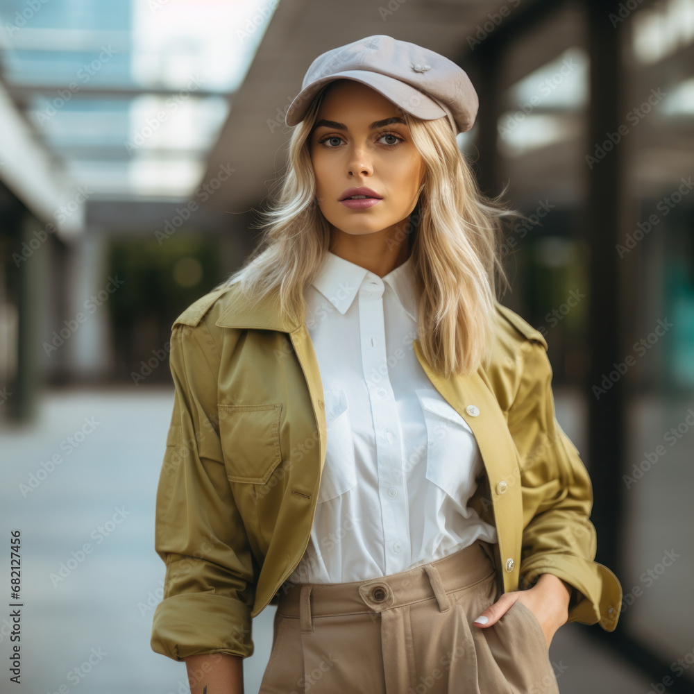 medium shot of a beautiful blonde woman in trendy outfit medium shot of a beautiful blonde woman in trendy outfit