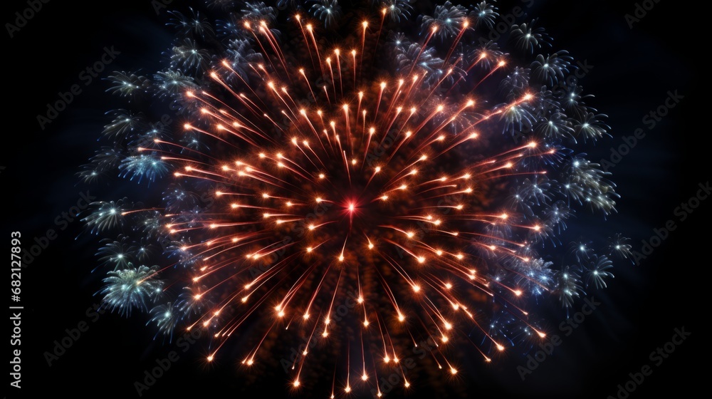 Colorful Fireworks. Celebrate with fireworks at Night. Black background.