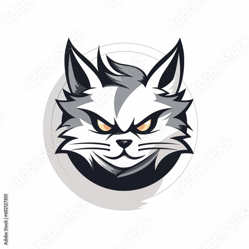 vector style cat logo in circle black and white