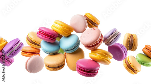 macarons float in the air on the transparent background