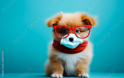 Funny nerd pet in Glasses and mask, jacket, funny look,  © beshoy