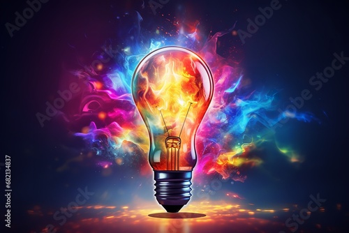 a light bulb with colorful smoke coming out is a powerful symbol of creativity, innovation, and the power of ideas. The rainbow of colors in the smoke evokes images of diversity