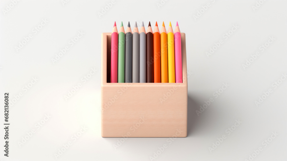 Fototapeta premium Colored pencils in a box on white background.