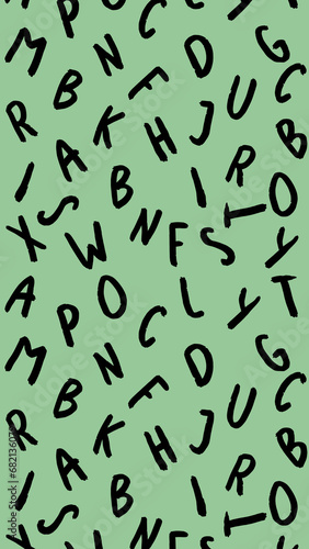 template with the image of keyboard symbols. set of letters. Surface template. pastel green background. Vertical image.