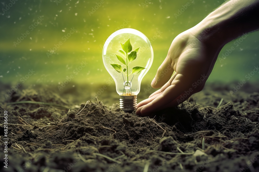 a hand holding a lightbulb with a plant inside is a powerful symbol of ...