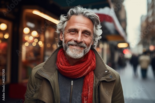 Portrait of a beautiful and handsome smiling, happy and pleased man with positive vibes. Human person dressed in fashionable, colorful and fun clothes. Generative AI, AI