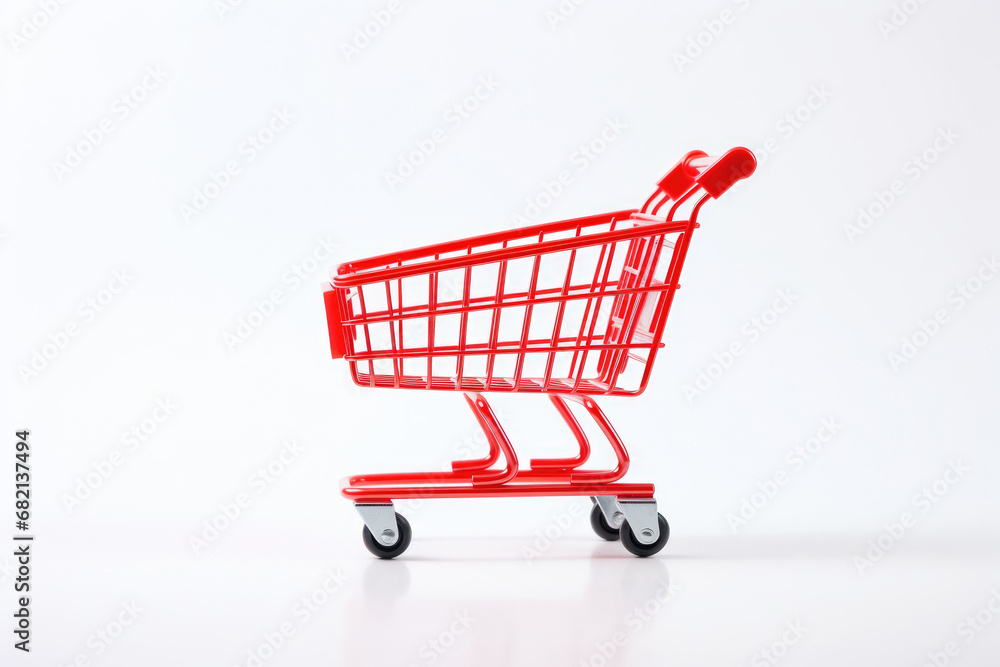 an empty supermarket trolley against a white background. an empty supermarket trolley against a white background.