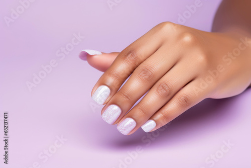 A woman's hands featuring gel nails with bright and stylish colors, embodying a blend of creativity and beauty synonymous with professional salon care. photo