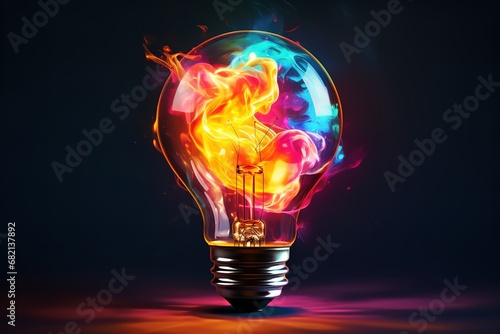 A colorful lightbulb with smoke coming out of it is a powerful symbol of ideas and imagination. The lightbulb represents the illumination that comes from new insights