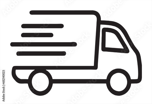 Fast moving shipping delivery truck line art vector icon for transportation apps and websites. Express delivery truck icon. Fast shipping truck. Free delivery 24 hours. Vector illustration.