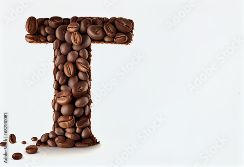 Letter T from coffee bean isoilated on white. Coffee alphabet fo