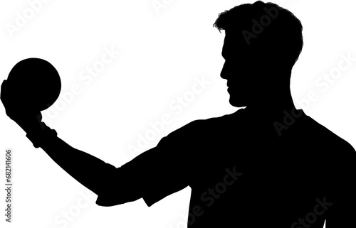 Digital png silhouette of sportsman with ball on transparent background