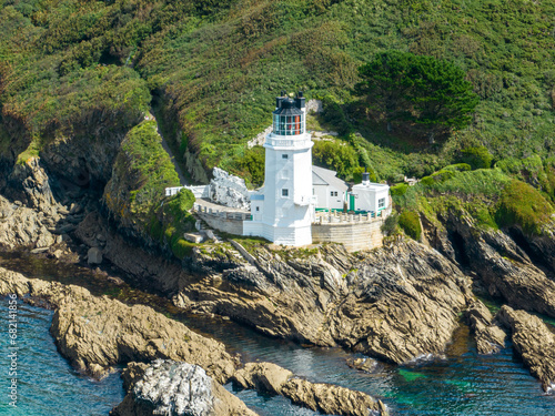 St Anthony's Head Lighthouse, Truro Cornwall aerial view.