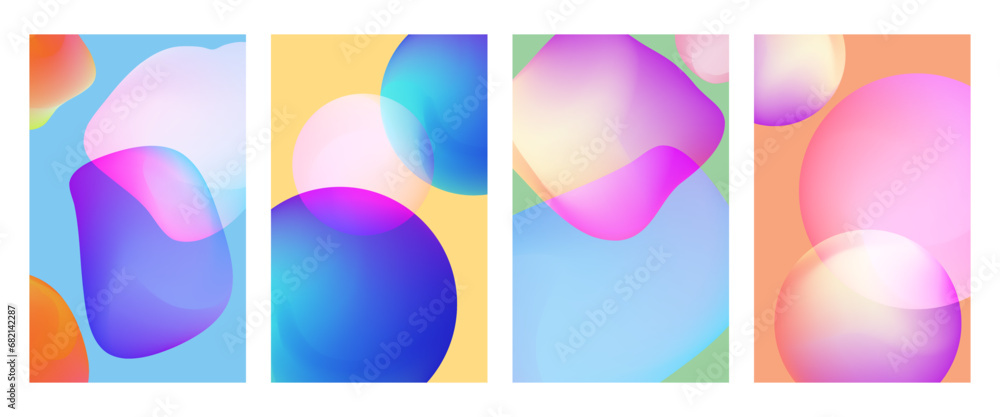 Trendy cover set with vivid gradient shapes. Beautiful modern fluid multicolor poster collection	
