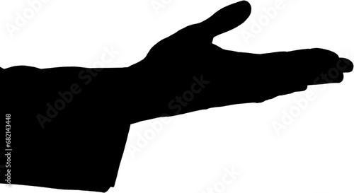 Digital png silhouette of open hand reaching on transparent background